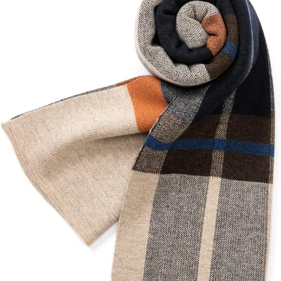 Australian Merino Wool Tartan Knitted Scarf for Men Plaid Winter Warm Thick Sof